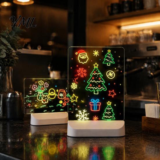 Reusable Acrylic Memo Board LED Drawing for Kids, Rechargeable DIY Light Up Tablet with 7 Color Customizable Led Display Pens, Neon Glow Note