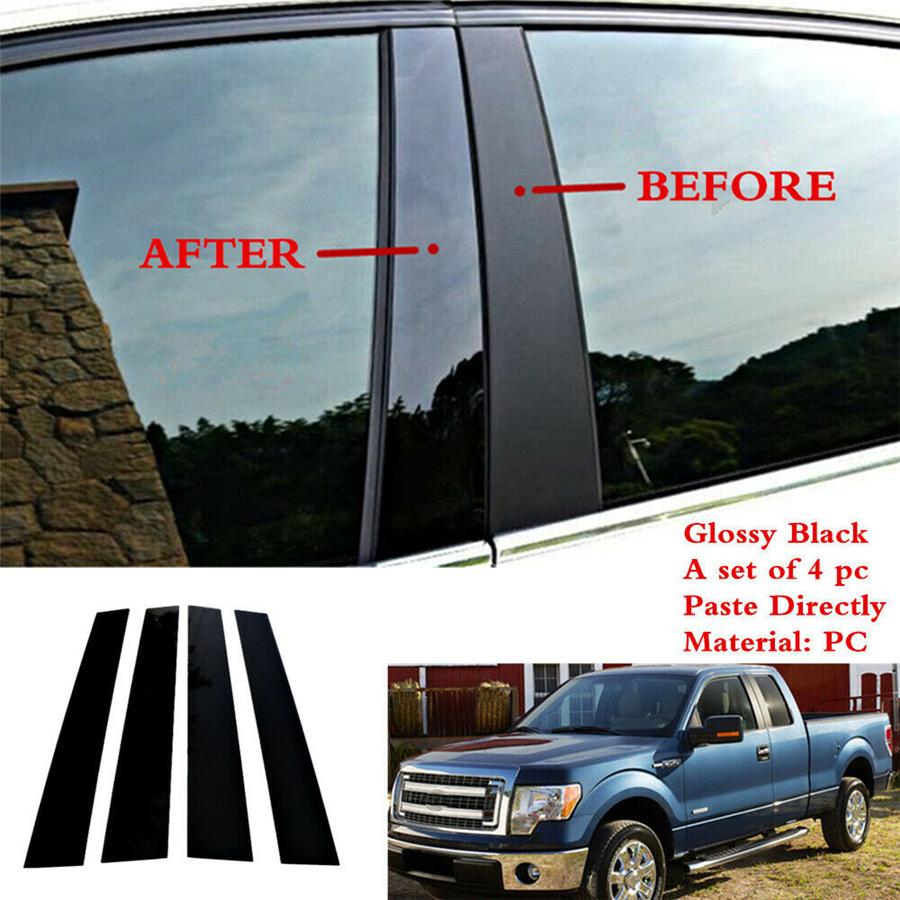 For 04-14 Ford F150 Super Cab Crew Gloss Black Door Window Pillar Posts Trim 4pc