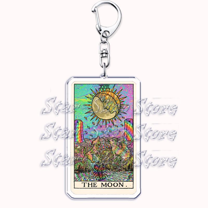 Popular Culture Halloween Tarot Card Keychains for Accessories Moon Luna Death Keyring Jewelry Fans Lovers Friends Reader Gifts