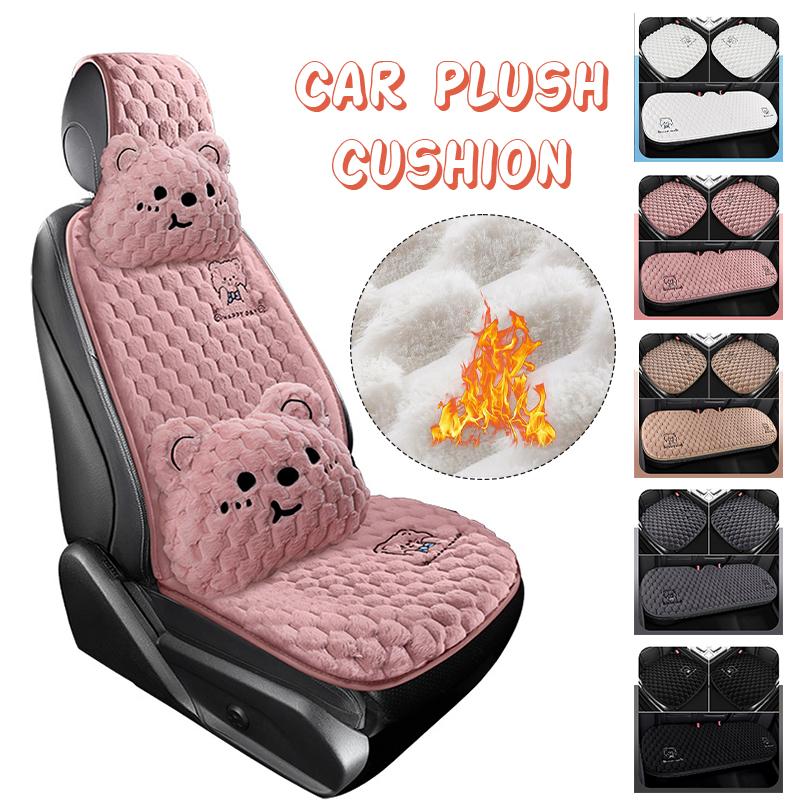 New Cartoon Bear Car Seat Cushion Winter Plush Warm Thickened Anti-slip Seat Cover Cute Ladies Universal Car Accessories