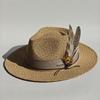 Handgeweven Hoed Veer Accessoire Mannen Breedgerande Panama Jazz Hoed Buiten Zonbescherming Stro Hoed Unisex Stijl voor Lente & Zomer