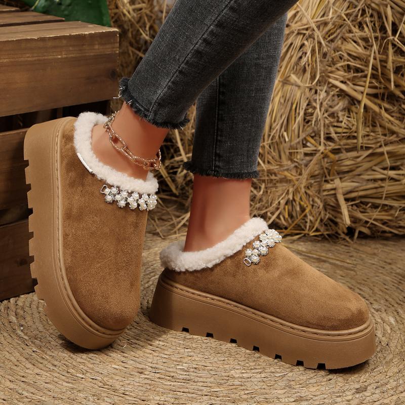 Warm Plush Thick Bottom Outdoor Slippers Women 2025 Winter Chunky Platform Wedge Heel Non Slip Indoor Slippers Furry House Shoes