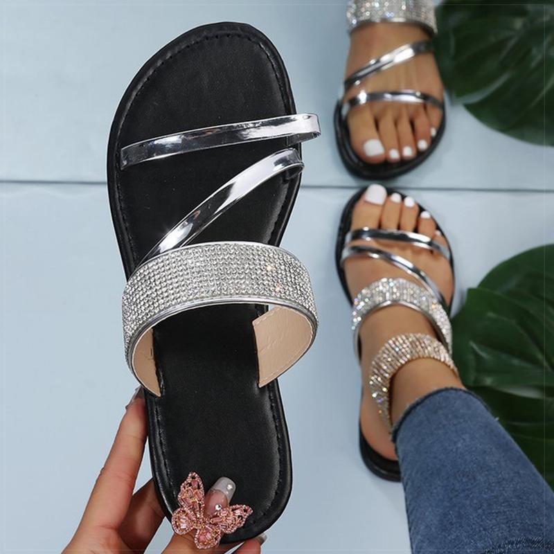 Dámské sandály Bling Bling Dámské boty na léto Sandály Nové ploché sandály Módní pantofle Sandalias De Mujer Letní obuv