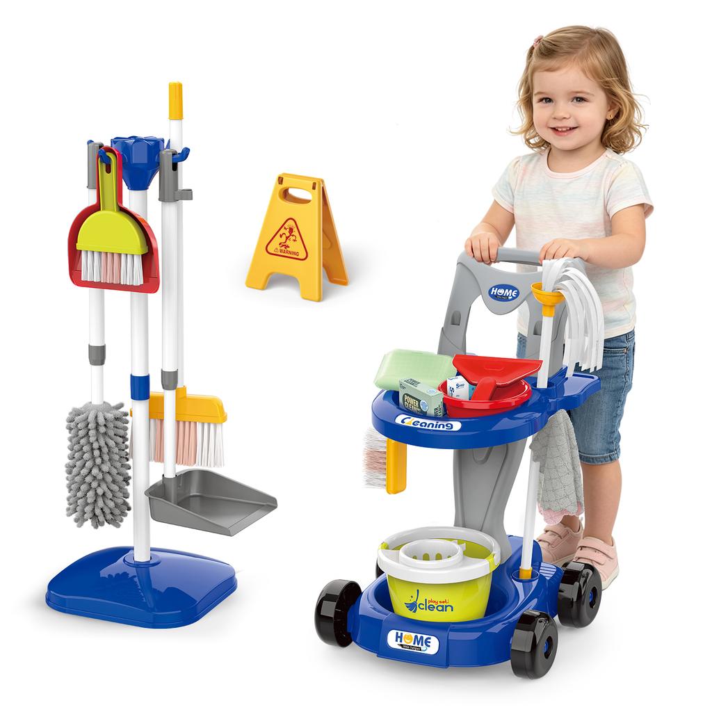 12 Stück/Set Kinder Reinigungsset Simuliertes Leben Reinigungsspielzeug mit Handwagen Rollenspiel Hygiene Reinigungs Spielhaus Spielzeug JungenMädchen