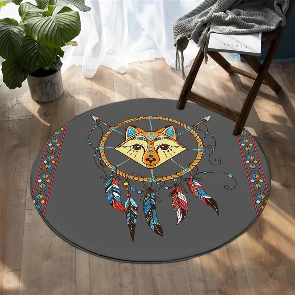 Bunter Traumfänger Runder Teppich Böhmischer Stil Teppich Rutschfeste Bodenmatte für Büro Schlafzimmer Wohnzimmer Küche Badezimmer Dekor
