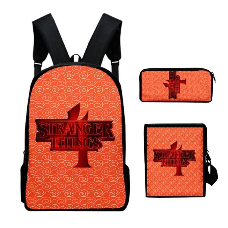 Anime Style Three-piece Backpack Set For Kids With Geometric Pattern And Pencil Case