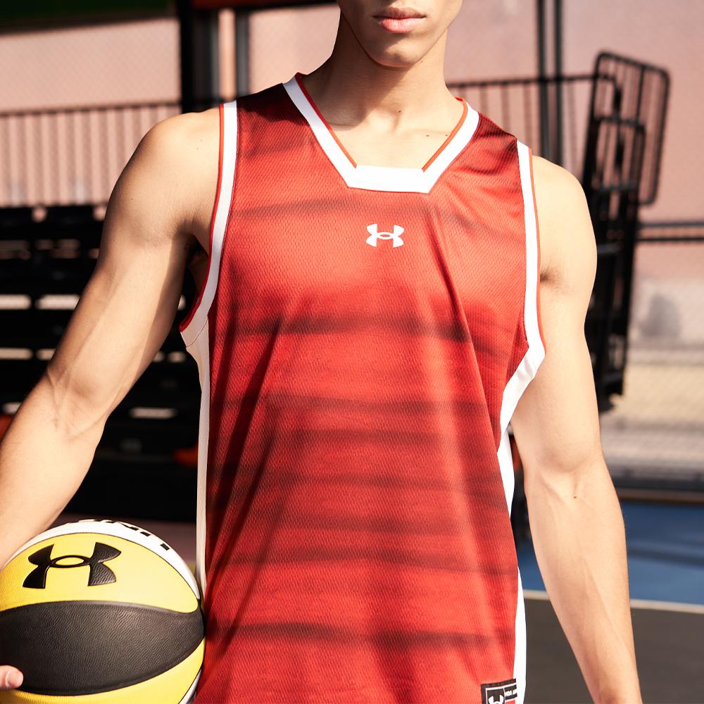 Under Armour Color Block Logo Print Knit Basketball Vest Men tops Red 22500103-600