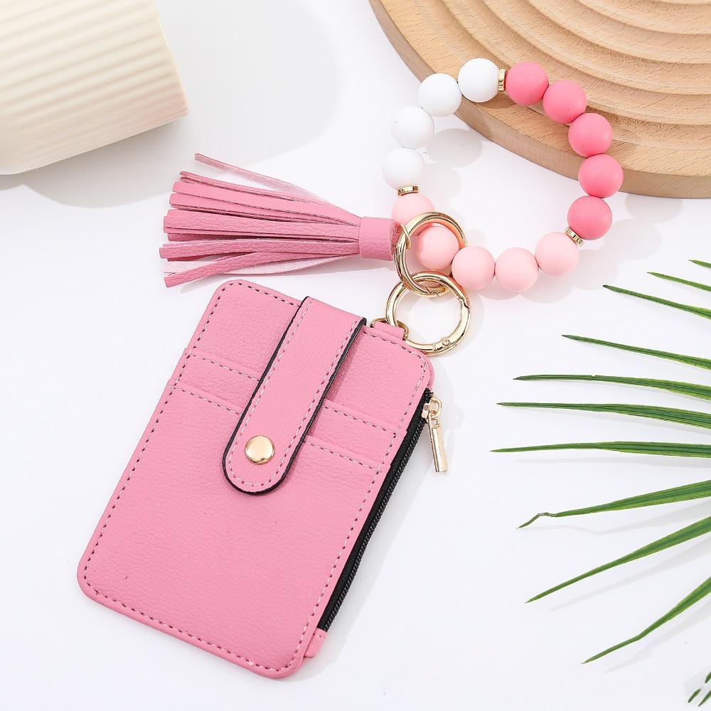 

New PU Leather Boho Beaded Wallet Anti-Loss Tassel Keychain Wristlet Wallet Storage Waterproof Credit Card Holder Purse Women