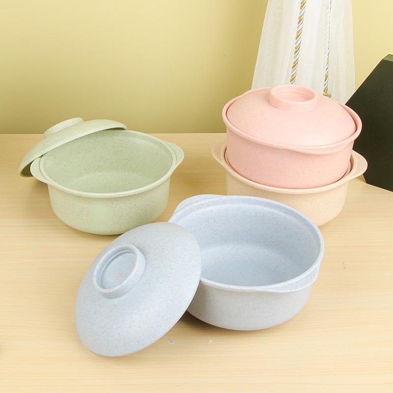 Wheat Straw Plastics Instant Creative Wheat Noodles Bowl Lid Salad Anti-hot Soup Food Bowls Reusable Solid Color Container Set