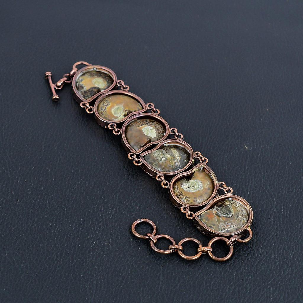 Ammonite Fossil Jewelry, Copper Electroformed  Gemstone Bracelet, Handmade Jewelry, For Memorial Day