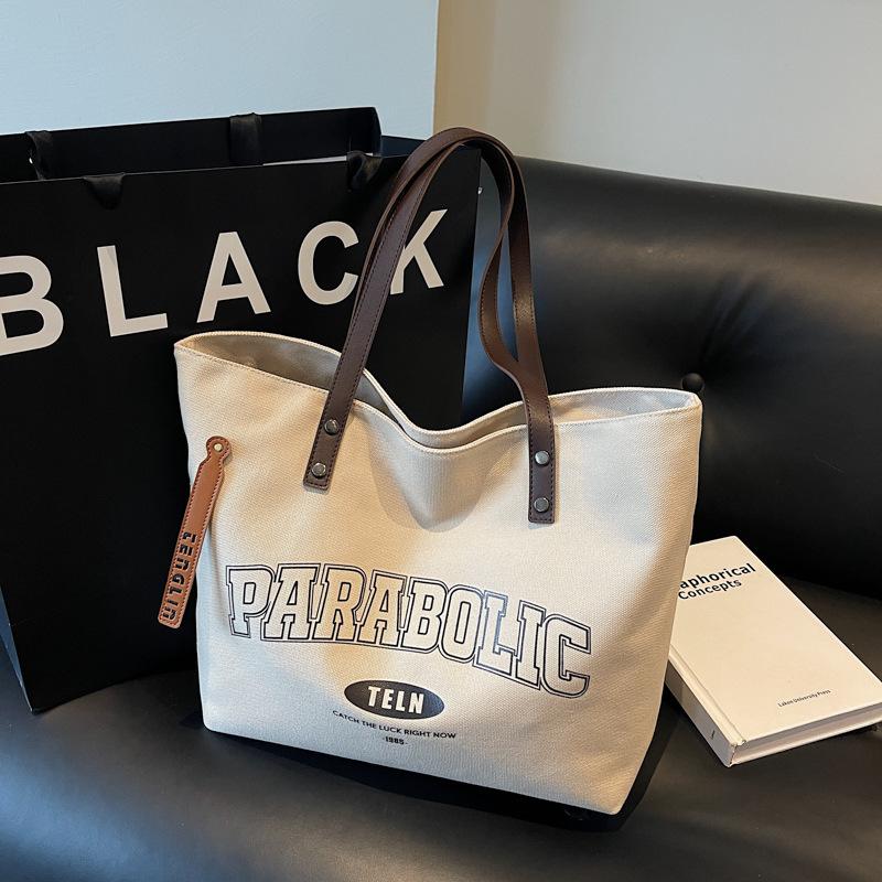 Casual letter printed canvas large bag women's 2025 autumn and winter fashion shoulder bag tote bag