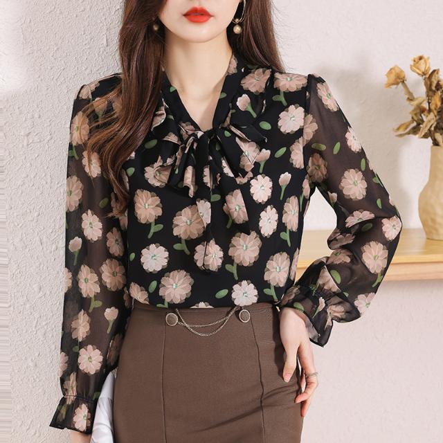 Bedrucktes Damenhemd, Design Rüschenoberteil, Modisch Alternde Polka Dots Flatter Einfaches Pendlerhemd