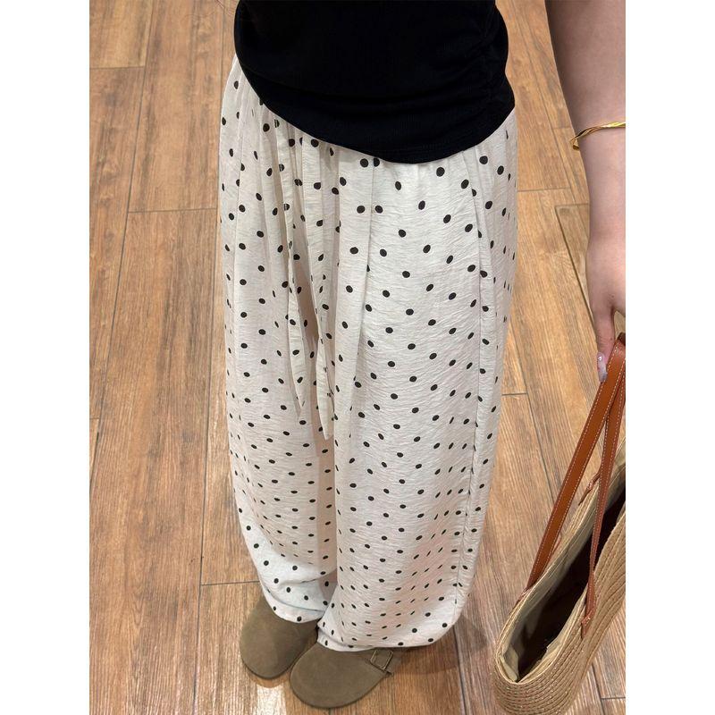 Polka Dot Linen Pants for Women 2026 Summer Thin Style Plus-Size High-Waisted Loose Slimming Wide-Leg Casual Pants