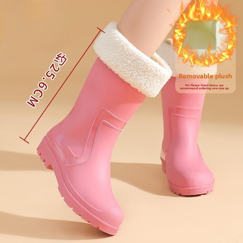 Fashion 2025 New Thick Wear-resistant Rain Boots A Middle Tube Outdoor Women's Waterproof Anti Slip Cotton Warm Rain Boots Winter Boots