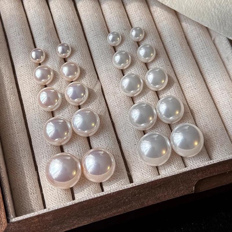 Shi Jia Light Milk White Pearl Earrings: S925 Silver Studs for Women - High-End, Versatile, Niche Design