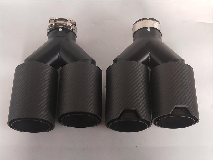 Universal Y Style Left Right Side Full Matte Car Thickened 100% Real Carbon Fiber Exhaust Dual TWIN End Tips for BMW 63mm In 89MM Out Dual Pipes