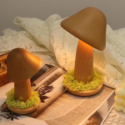 Warm Light Mushroom LED Night Light Touch Switch Beech Wood Bedside Lamp Three Colors LED Light Decorative Atmosphere Light
