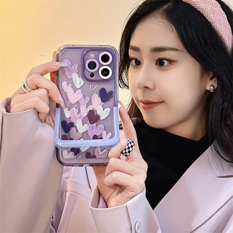 Moskado Invisible Stand Holder Phone Case For Iphone 14 13 11 12 Pro Max 14 Plus Swwet Love Heart Graffiti Soft Tpu Back Cover