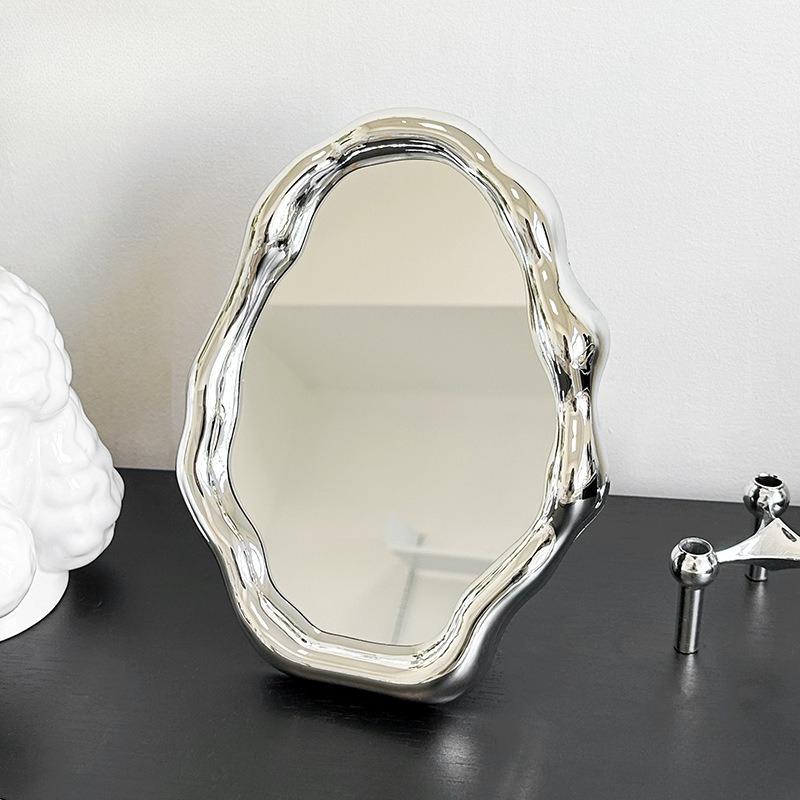 1PC Cream Style Makeup Mirror Decorative Irregular Simple Standing Dresser Mirror Cloud Shaped French Hairdressing Wall Mirror