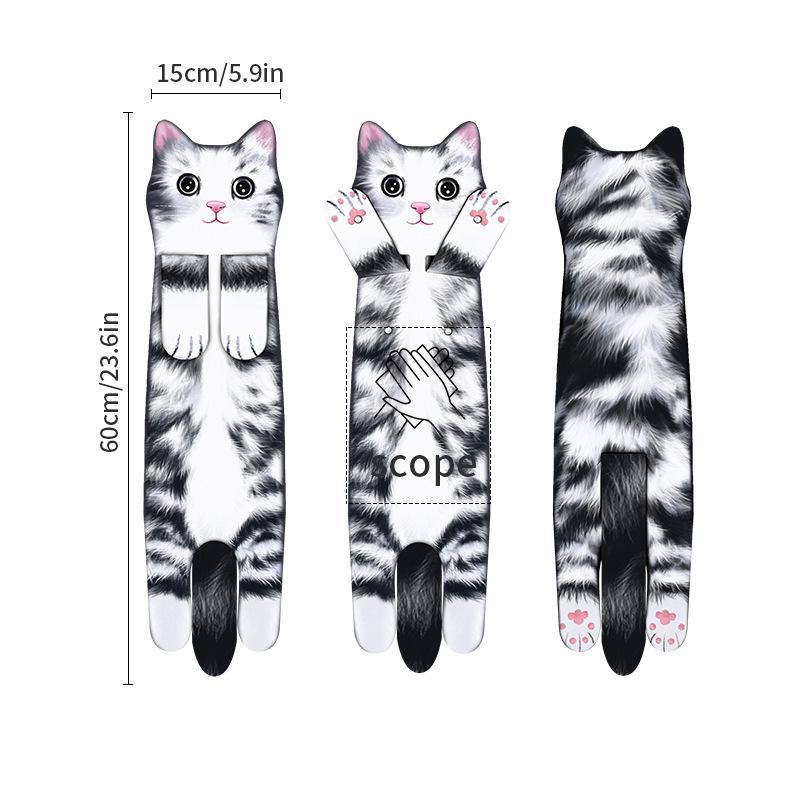 Printed Cat Hand Towel, Ultra-fine Fiber Cartoon Animal Absorbent Handkerchief, Double-layer Hanging Kitchen Cloth