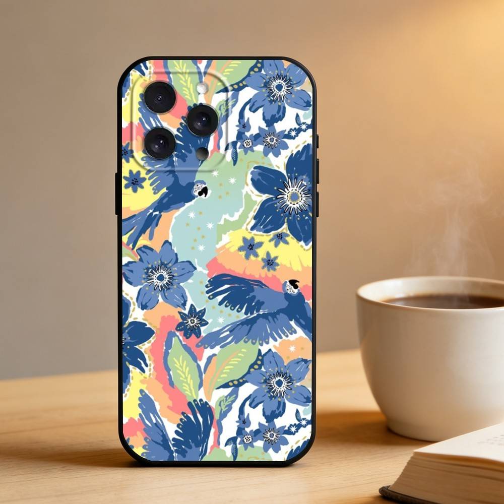 Flowers art  Phone Case For iPhone 16,15,14,13,12,17,Pro Max,Plus Silicone Black Case