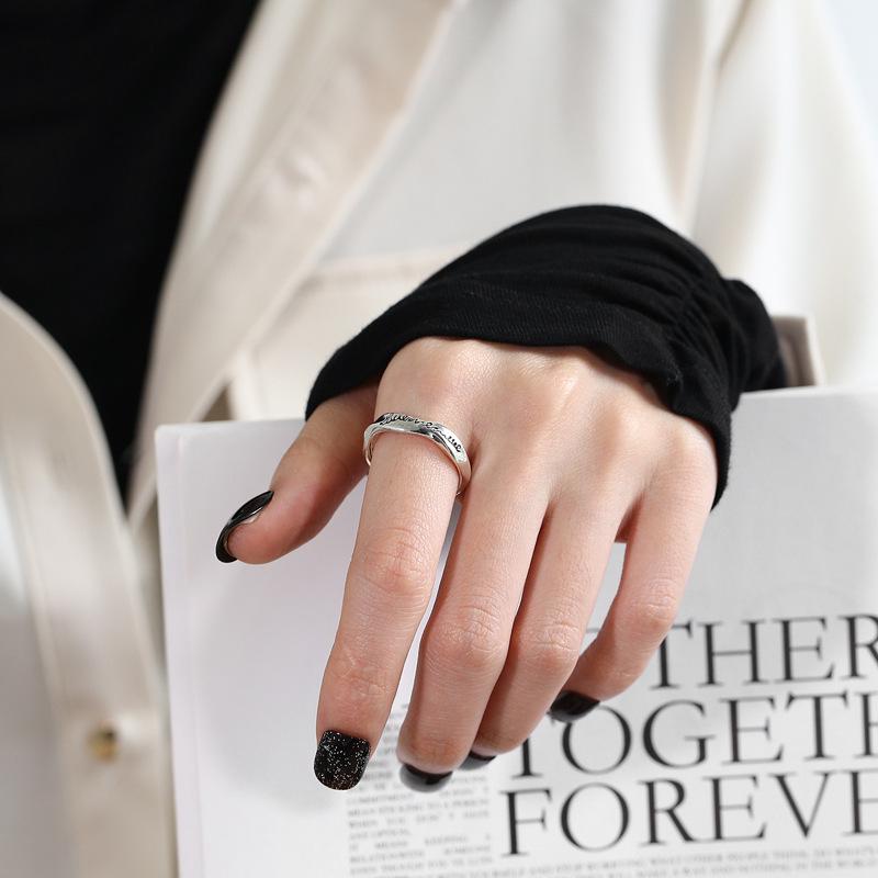 S925 Sterling Silver Retro Thai Irregular Letter Blackened Aged Women's High-end European American Ring