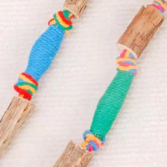 Cat Toys Cotton Rope with Natural Wood Polygon Segments Interactive Toy Chew Resistant Teeth Cleaning Toy