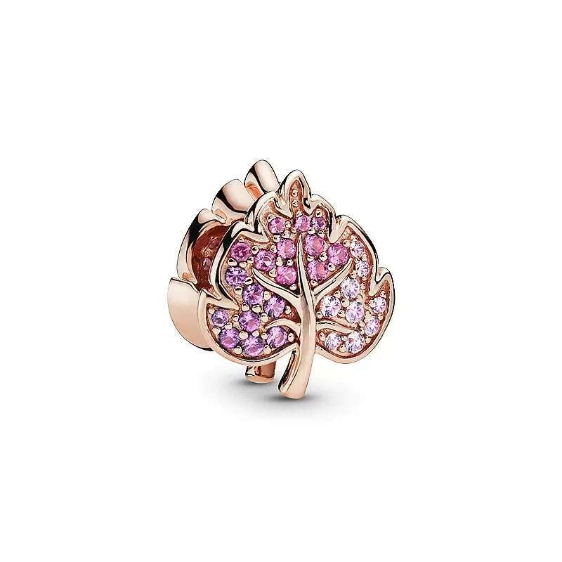 Plated Rose Gold Sparkling Pink Air Balloon & Levelled Heart Charm Bead Fit Original Sier Bracelet DIY Jewelry