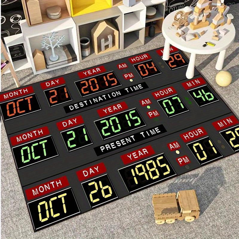 Retro Back To the Future Clock Carpet - 800g/sqm Plush Polyester,Floor Protection Mat for Living Room,Dorm,Kitchen,Bathroom & Terrace - Vint