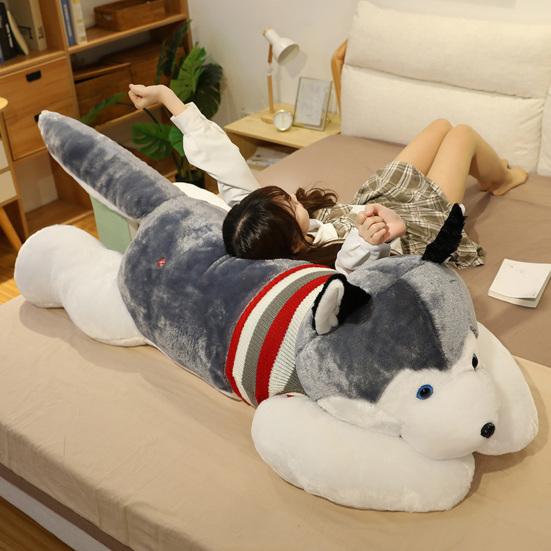 Peluche de Husky con Suéter Removible, Almohada Suave de Animal de Peluche para Cama, Sofá, Oficina, Viajes, Alivio del Estrés, Compañero, Lindo Juguete de Perro, Regalo
