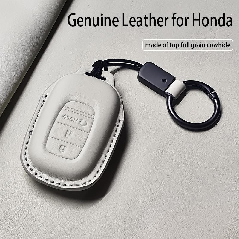 Genuine Leather Car Key Case Cover Fob For Honda Accord Civic 11Th    Hr-V Cr-V Pilot Sport Si Ex Keychain Protector