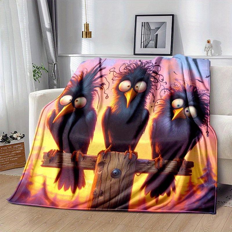 1pc Bird Printing Lightweight Flannel Blanket, Comfortable and Warm Blanket, for Camping Sofa Bed and Couch Office, In All Seasons