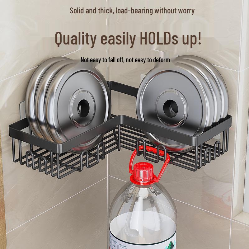Non-Drill Wall-Mounted Bathroom Shelf: Double-Layer Movable Storage for Toiletries
