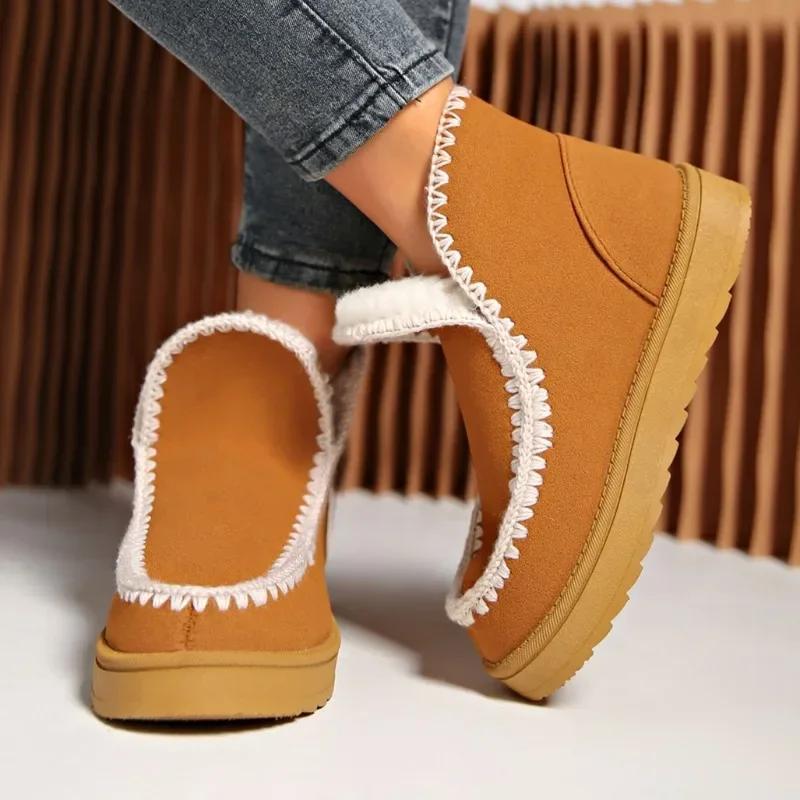 Fashion Women's Plush Warm Winter Snow Boots 2024 Fashion New Comfortable Suede Thick Sole Ankle Boots Slip-On Outdoor Botas De Mujer