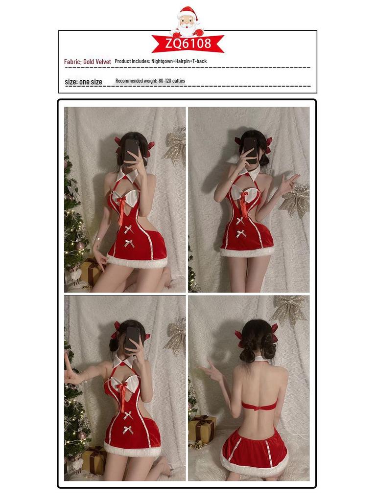 Festive Velvet Role-Play Lingerie Set: Cross-Border Sexy Christmas and New Year Red Nightgown