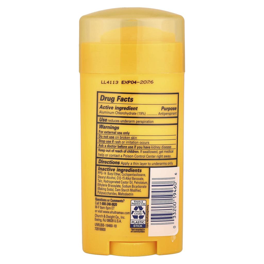 Arm & Hammer, UltraMax, Solid Antiperspirant Deodorant, Unscented, 2.6 Oz (73 G)