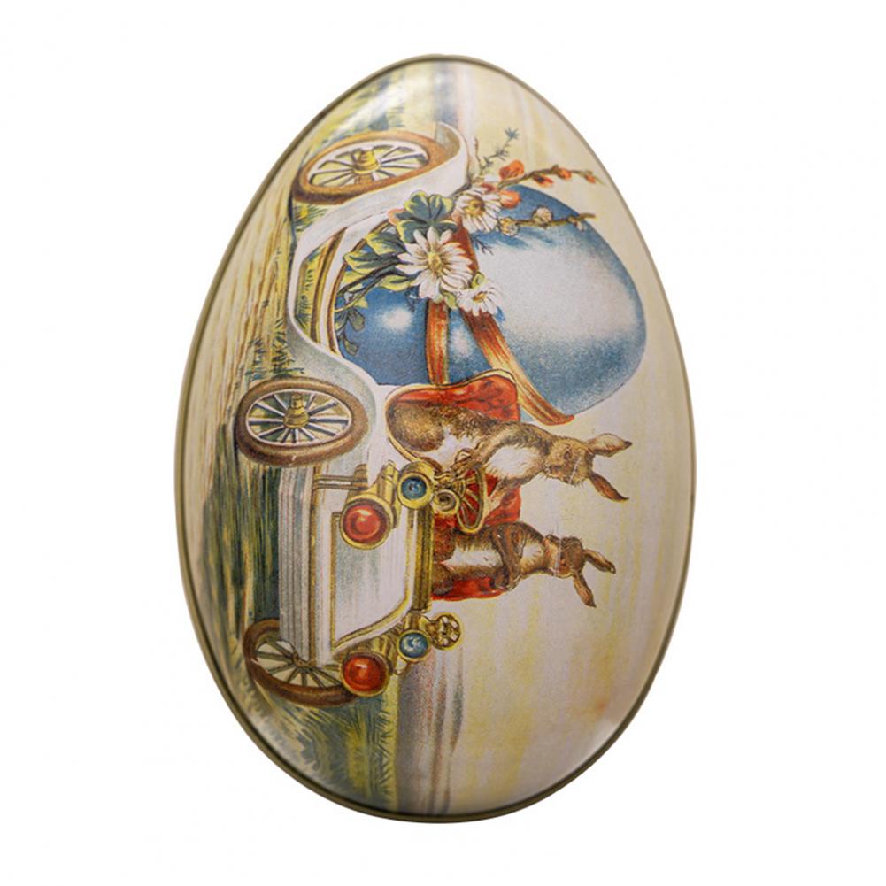 Happy Easter Treat Box Egg Shape Candy Box Funny Bunny Chicken Pattern Iron Art Biscuit Cookie Box Easter Decoration 2025