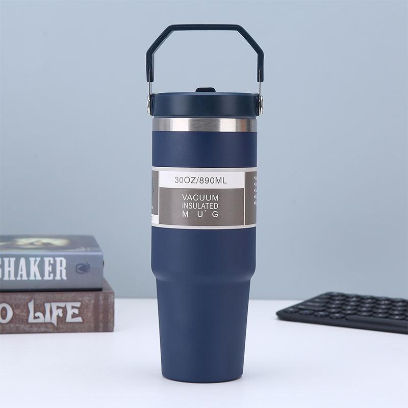 Tazza da Auto Portatile da 30 oz ad Alta Capacità, Tazza Termica in Acciaio Inossidabile con Cannuccia e Manico, Borraccia da Viaggio Sportiva, Termos
