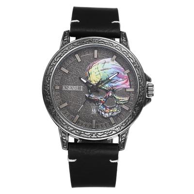 Skull Watch Rock Punk Genuine Leather Skeleton Skull Antique Leather Watch Waterproof Analog Quartz Gothic Accessory Birthday Christmas Day Halloween