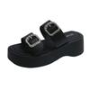 Wind fashion rhinestone belt buckle thick-soled cool slippers 2025 summer beach large size women's shoes