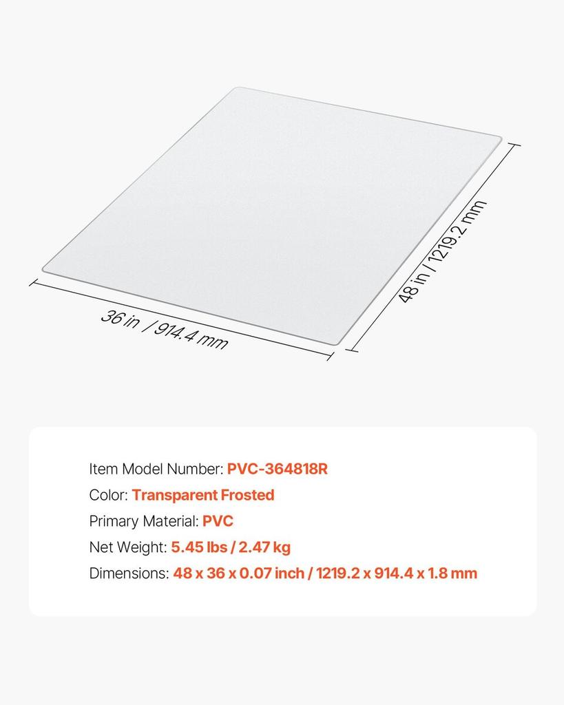 Chair Mat, 915 x 1225 mm Transparent Office Chair Mat for Hard Floors, Floor Protector for Rolling Chairs, Non-Slip & Easy to Clean, Smooth Glide