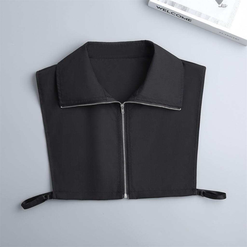 Novelty Zipper Half Shirt Detachable Collar for Womens Large Lapel Autumn Matching Sweater Hoodie Fake Collars