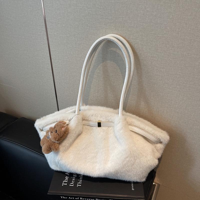 2025 Luxury Women's Fluffy Tote Bag - High-End, Large Capacity for Autumn/Winter