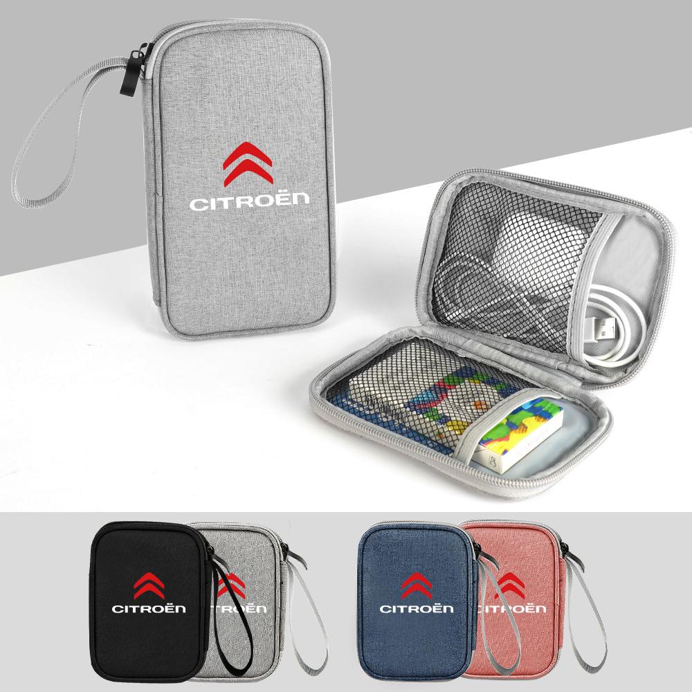 Car Portable Storage Bag Carry Lighter Data Cable Bank Truck Key For Citroen C4 C3 C5 C1 C2 Berlingo Celysee Cactus Picasso Saxo