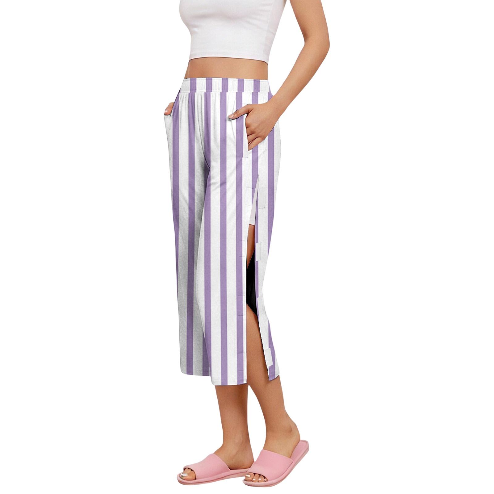 

Womens pants high waist wide leg pants for women with vertical stripes and side slit casual loose fit trousers S
