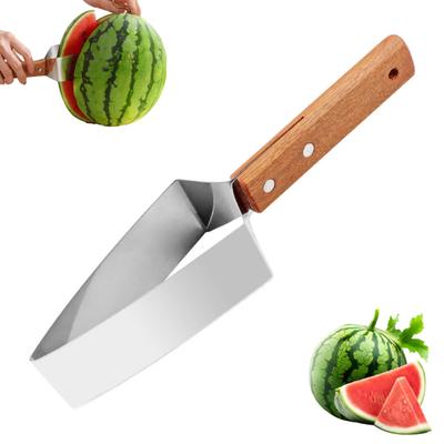 Cortador de Sandía de Acero Inoxidable Herramienta Cortadora de Sandía con Mango de Madera Ergonómico Cortador de Frutas para Sandía Melón Manzanas Fácil de Limpiar Cocina