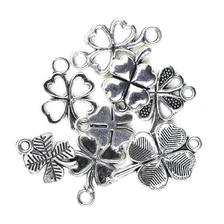 Balení 100 komponentů pro šperky se čtyřlístkem Přívěsek na náhrdelník Šperkařská doplňková texturovaná slitina Přívěsek pro jedinečné šperky