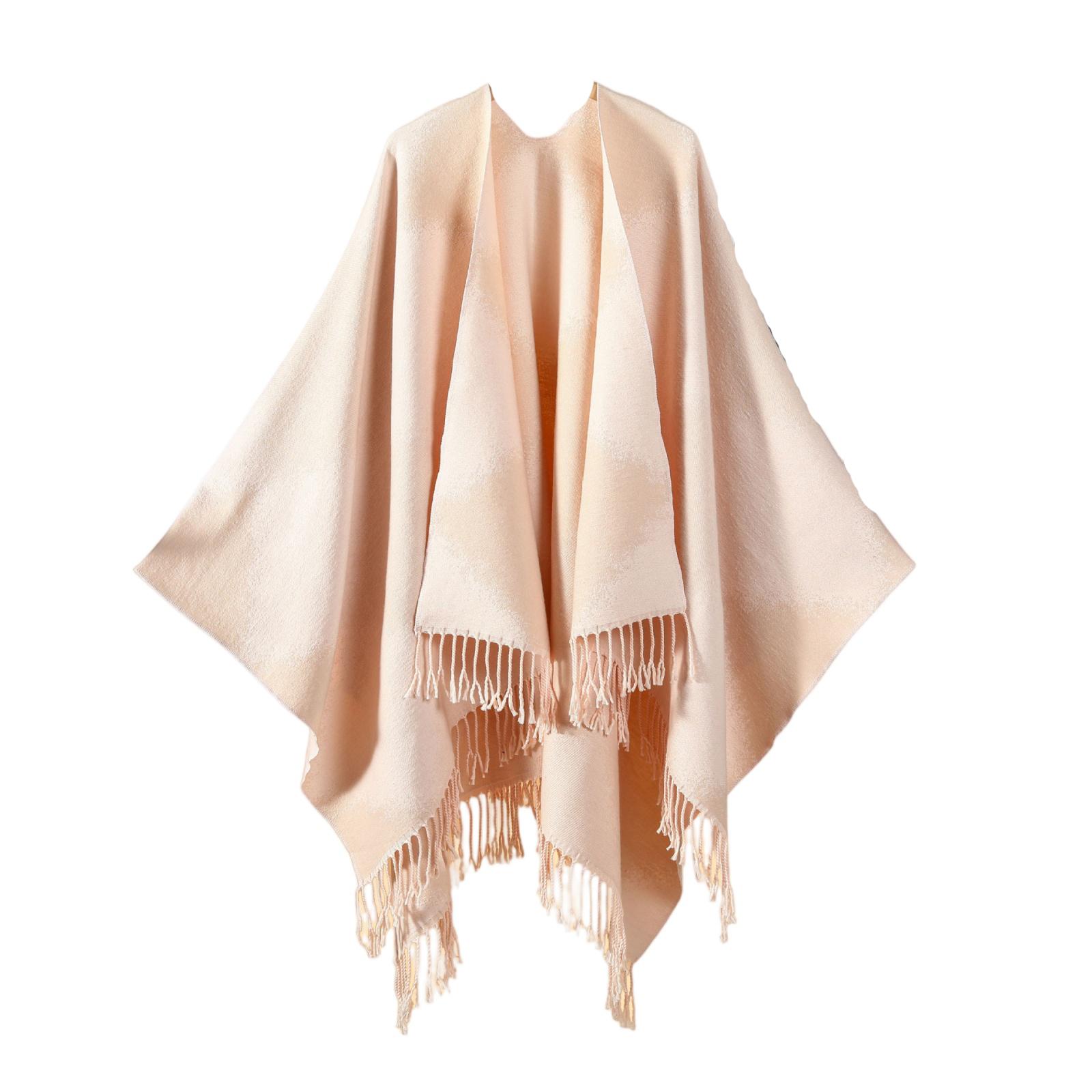 

Ladies Fashionable Single-color Fringed Slit Shawl, Double-sided Three-dimensional Wavy Warm Imitation Cashmere Scarf, Cloak Cardigan One Size рожевий