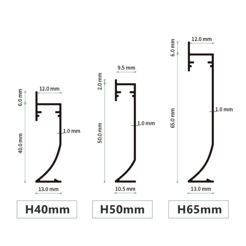 0.5m/1m H40/50/65mm LED Baseboard Bar Light Aluminium Profile Channel Metal Wall LED Skirting for Corridor Strip Linear Lamp