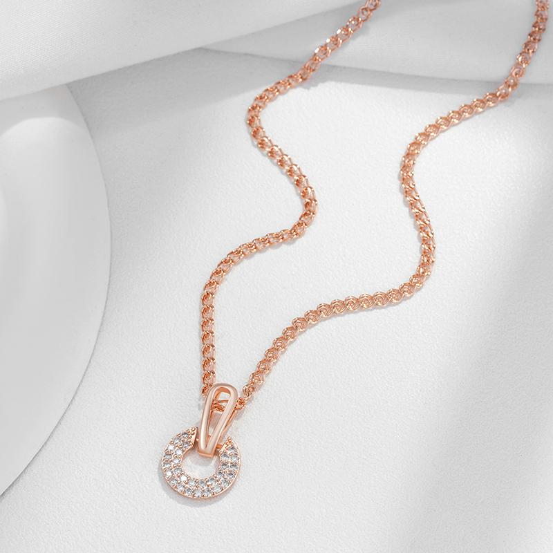 Luxury Full Shiny Natural Zircon Pendant Necklace For Women Unique Design  Rose Gold Color Bride Wedding Jewelry Gift